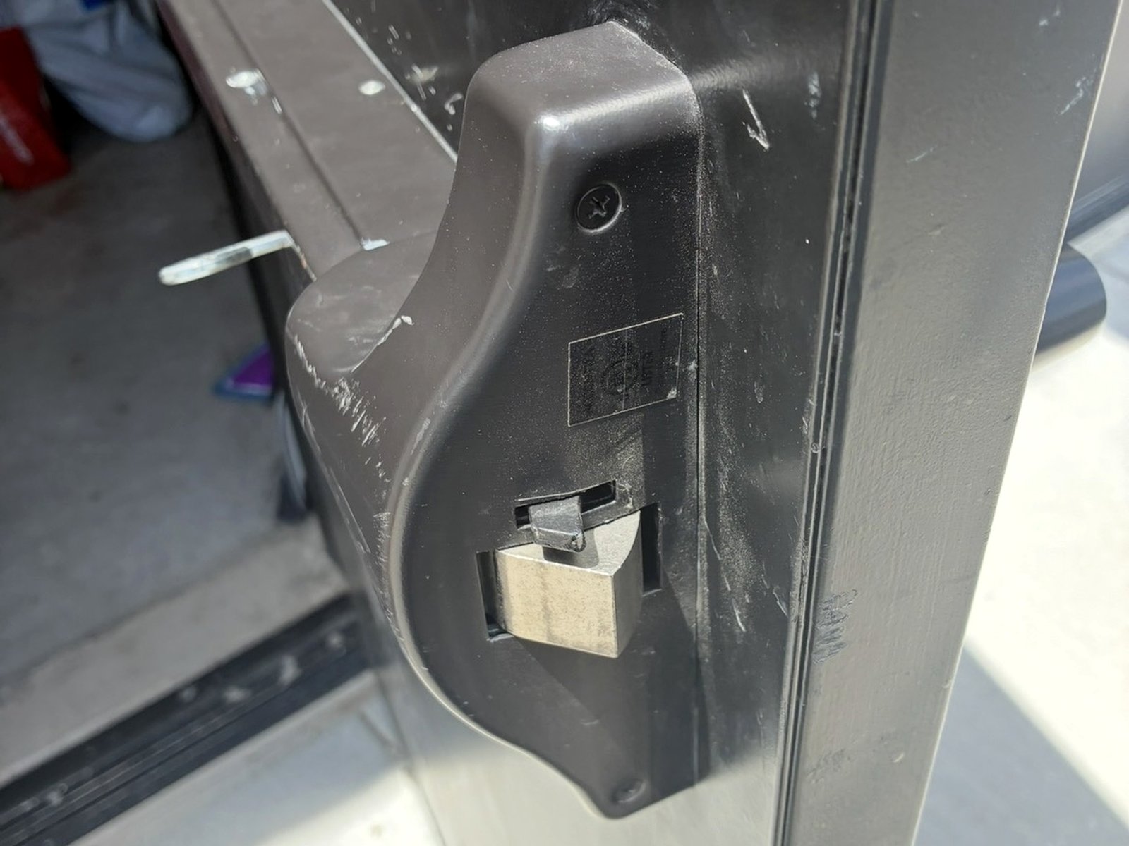 Commercial aluminum storefront door with panic bar exit device hardware